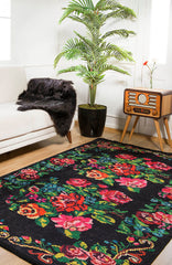 machine-washable-area-rug-Floral-Collection-Black-Multicolor-Pink-JR303