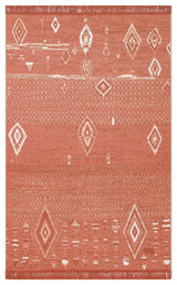 The Clay Blend - Washable Double-Sided Kilims - AR37 is a rust-toned, square recycled cotton rug with white geometric and diamond patterns, subtle horizontal lines, fringed edges—ideal as a bohemian decor accent.