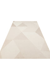 The Pale Shadow - Kilim - MNO03 is a beige and cream modern rug featuring a geometric pattern of overlapping triangles and polygons with a subtly raised texture, adding depth and contemporary style to any space.