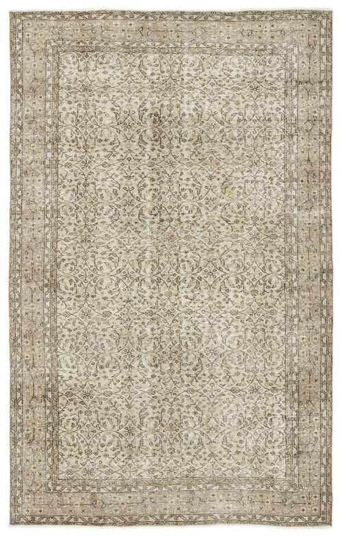 Load image 1 in gallery view. The Coaluon Vintage Floral Rug (5'8" x 9'1") features a large rectangular beige and taupe design with an intricate, symmetrical floral and vine pattern, decorative borders, and a subtly distressed antique look.