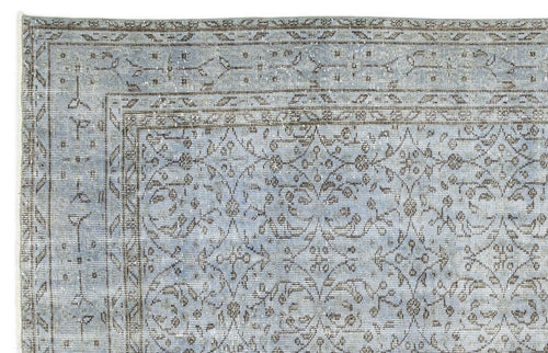 Load image 1 in gallery view. Light blue and taupe traditional rug with a distressed floral vine pattern and a multi-layered border.