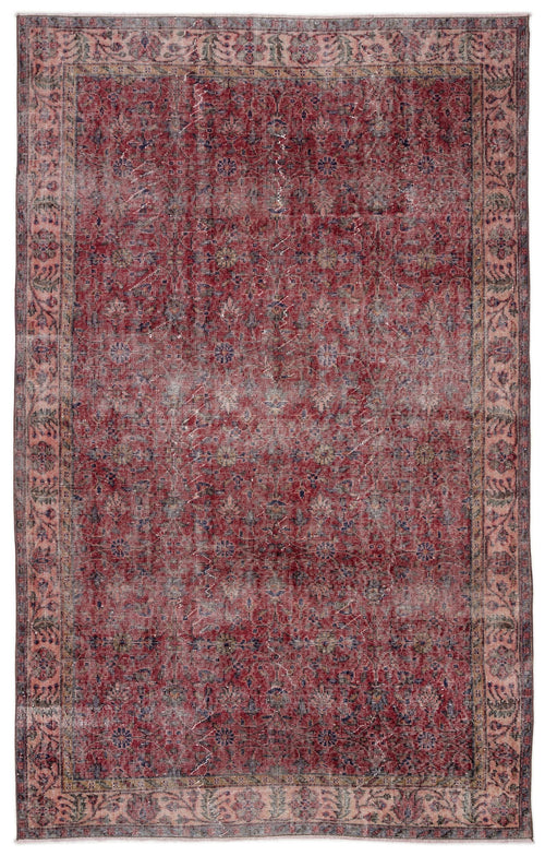 Load image 1 in gallery view. Distressed red and muted blue traditional rug with a central floral medallion and ornate border on a white background.
