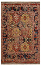 The Anatolian Weave - Washable Kilims - AND01 is a rectangular chenille polyester rug with ornate floral and geometric patterns in red, gold, black, and beige, featuring a detailed border and central medallion design