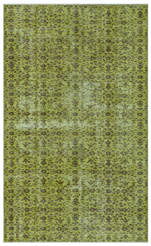 Load image 1 in gallery view. Olive green and brown distressed rug with an all-over traditional floral pattern.