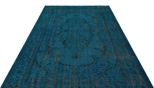 Load image 1 in gallery view. Teal and black distressed traditional rug with a central medallion and ornate border pattern on a white background.