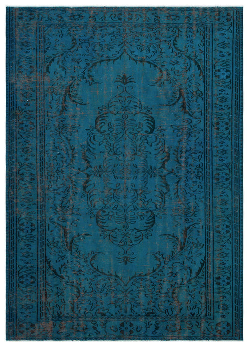 Load image 1 in gallery view. Teal and black distressed rug with a traditional central medallion and ornate floral border.