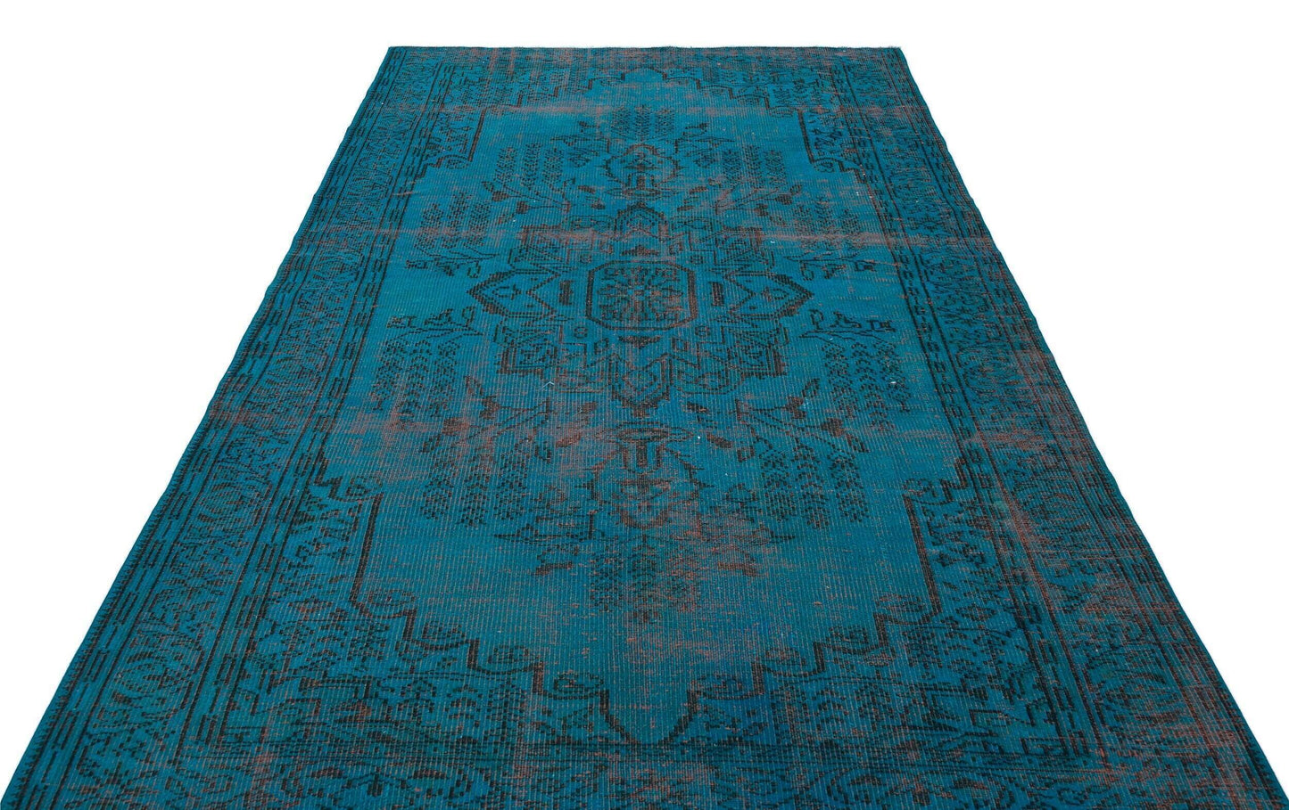 Teal and black distressed rug with a traditional central medallion and ornate border on a white background.