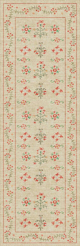Decorative floral patterned runner rug with a beige background