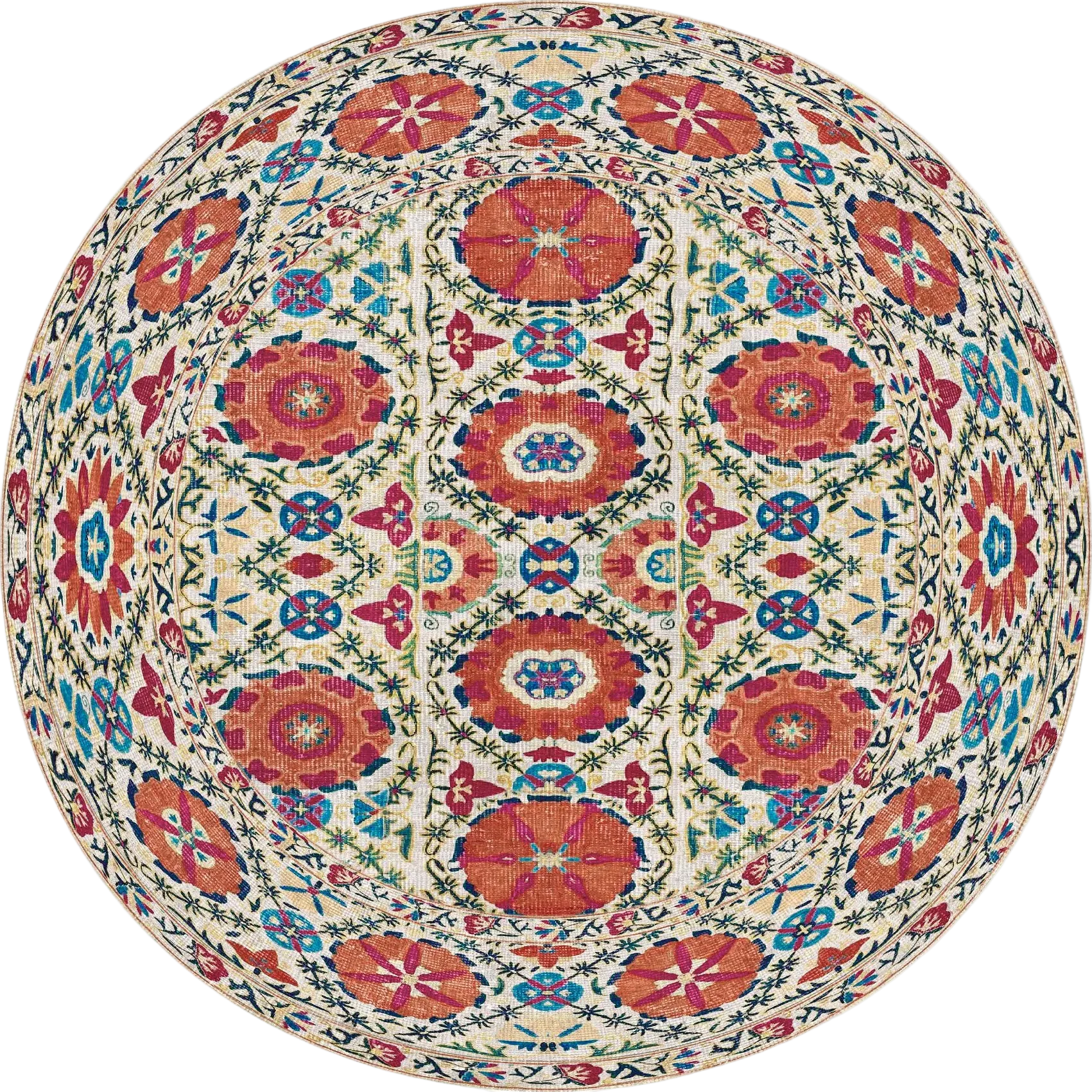 Round rug with floral pattern on a beige background