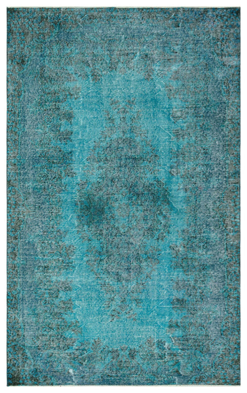 Load image 1 in gallery view. Teal and dark blue distressed area rug with a faded traditional medallion pattern.
