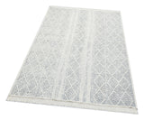 The Modern Mist - Washable Double-Sided Kilims - AR01 is a machine-made rectangular rug showcasing a subtle diamond trellis pattern in light grey and white, finished with short fringe on the shorter sides.