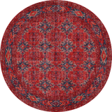 Round red and blue patterned rug