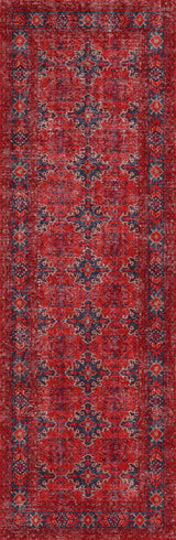 Red patterned runner rug with intricate designs