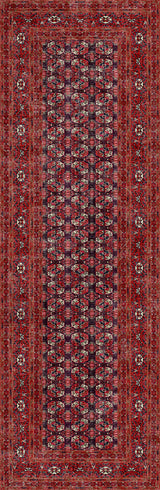 Red patterned runner rug with intricate design
