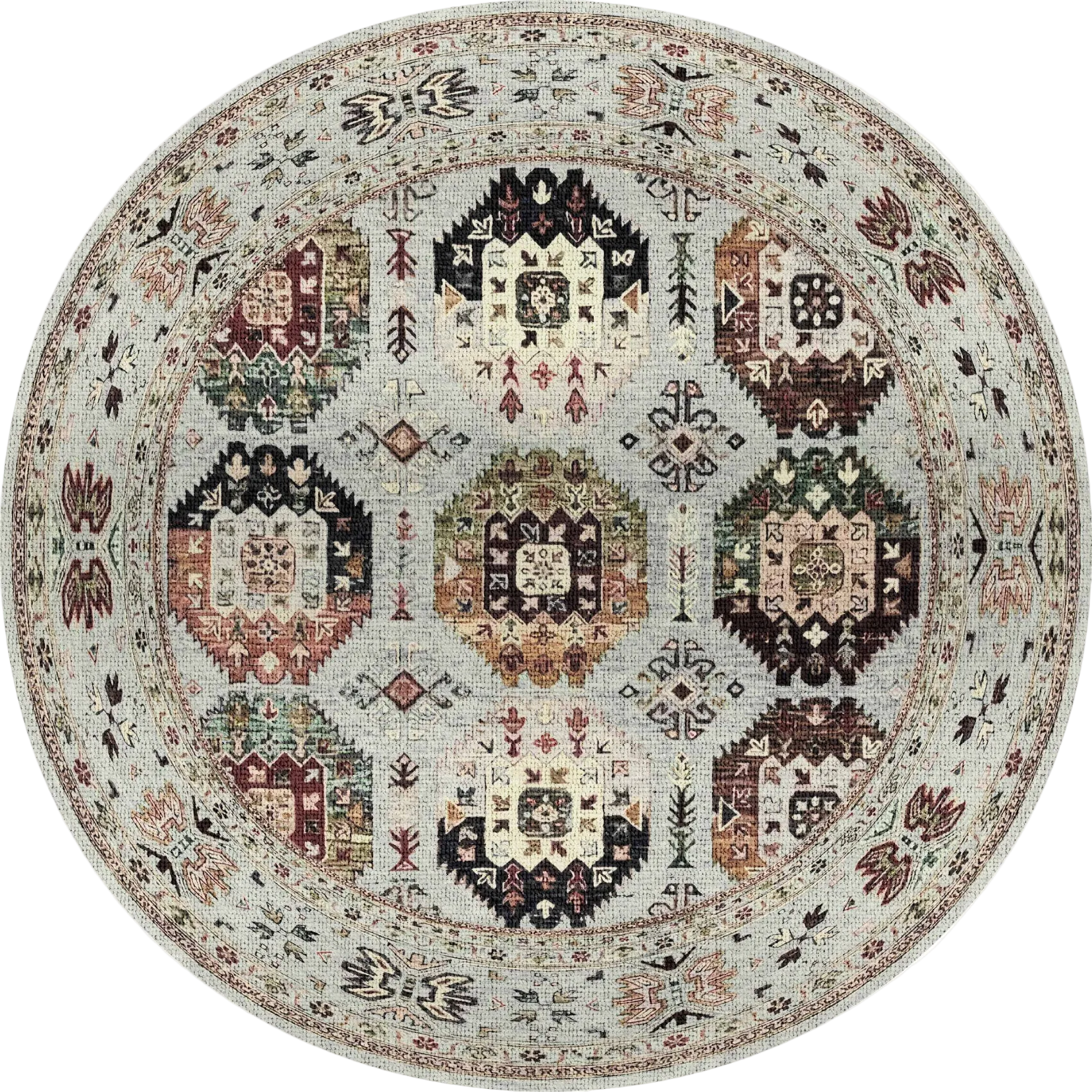 Round rug with intricate geometric pattern