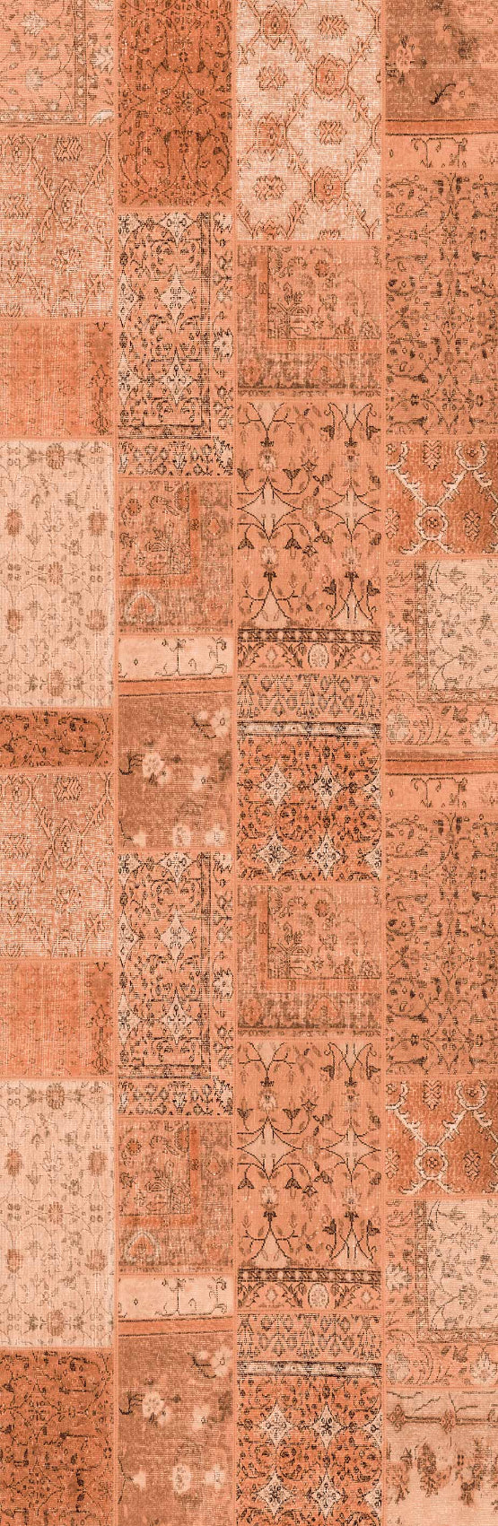 Patchwork patterned orange runner rug