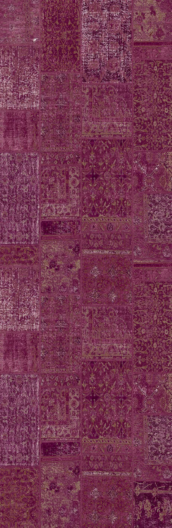 Patterned purple rug with a patchwork design