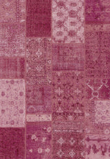 Patchwork pattern with various shades of purple and pink on a textured fabric background