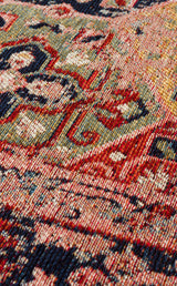 Close-up of the Anatolian Weave - Washable Kilims - AND01 showcases its multicolour design in red, blue, green, and cream. Crafted from soft chenille polyester, this rug combines traditional patterns with lasting beauty and easy maintenance