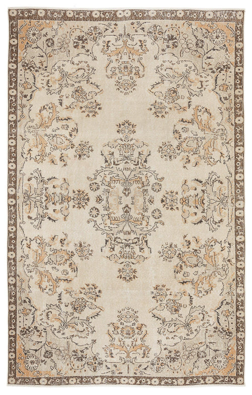 Load image 1 in gallery view. Beige and brown traditional rug with a central floral medallion and ornate border pattern.