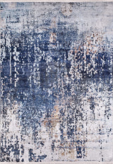 The Abstract Atmosphere - Washable Rug - JR834 (Custom Size) features a distressed, pixelated pattern in blue, white, gray, and beige—ideal for high-traffic areas with its textured, contemporary artistic style.