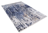 The Abstract Atmosphere - Washable Rug - JR834 (Custom Size) features a modern abstract design in blue, white, and beige. This rectangular blue rug adds texture to any space and is ideal for high-traffic areas. Shown on a white background.
