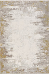 The Abstract Blitz Premium Rug - Gold - M658F is a machine-made, rectangular rug with an abstract design in beige, gray, and gold tones, featuring soft blended patches and a textured, faded-edge look for modern style.