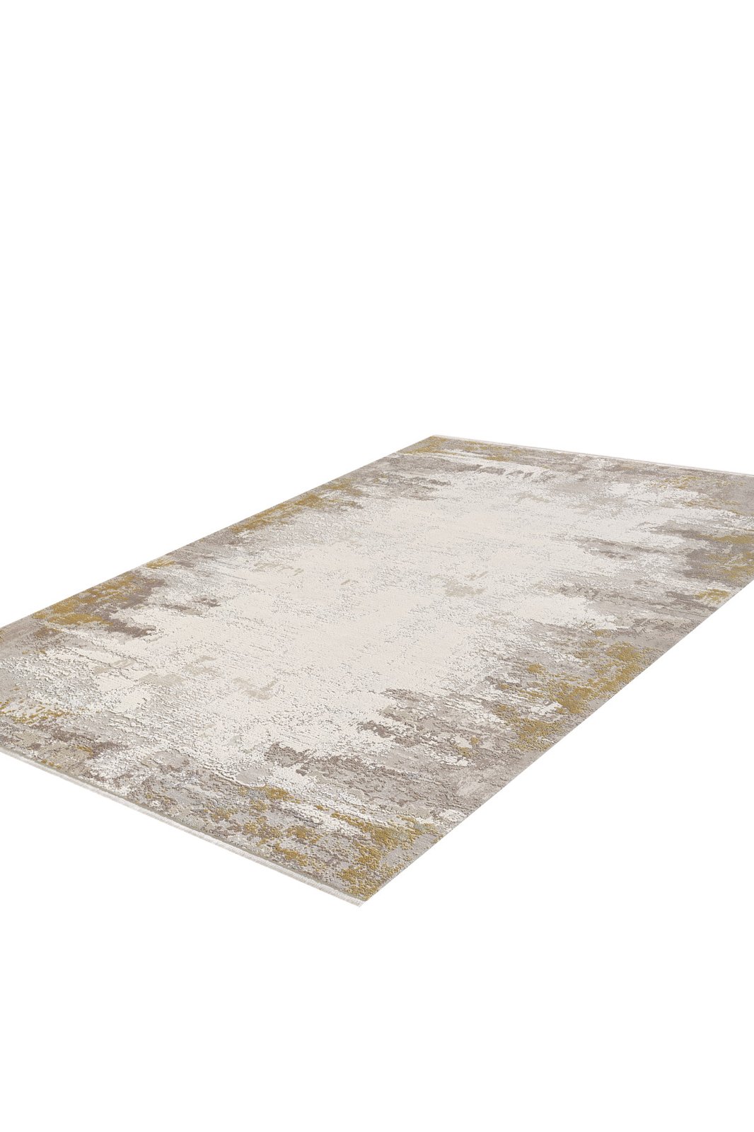 The Abstract Blitz Premium Rug - Gold - M658F is a modern, machine-made rectangular rug featuring an abstract design in beige, gray, and light brown with a slightly distressed finish, shown laid flat on a white background.
