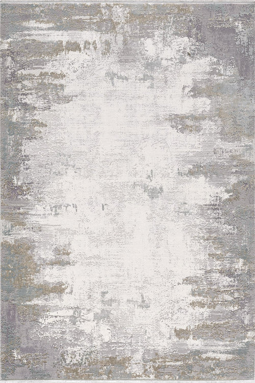Load image 1 in gallery view. The Abstract Blitz Premium Rug - Silver - M658D features a modern, distressed pattern in gray, beige, and ivory with a faded painterly design. This machine-made rug adds contemporary style to any room.
