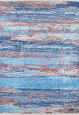 The Abstract Elegance - Machine-Washable Rug JR87 (Custom Size) features painterly blue, brown, and beige streaks, offering a modern textured look. Ideal for high-traffic areas, its washable design ensures style and easy maintenance for any space.