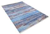 The Abstract Elegance - Machine-Washable Rug JR87 (Custom Size) is a rectangular blue rug with textured blue and brown patterns, horizontal streaks, and a distressed look—ideal for high-traffic areas. Shown on a white background.