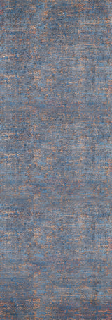 The Abstract Harmony - Machine-Washable Rug JR1882 features a textured blue design with gray and orange accents, showcasing a modern distressed pattern. Perfect for allergy-sensitive homes and easy to clean—just wash as needed.
