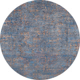 The Abstract Harmony - Machine-Washable Rug JR1882 (Custom Size) is a round blue rug with distressed blue and copper patterns, subtle textures, and faded accents for a vintage look—perfect for high-traffic areas.