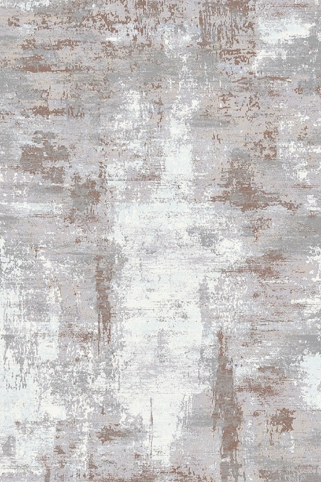The Abstracta Creme Premium Rug - 1004B features a distressed, weathered look in gray, white, and brown tones with uneven patches and brush-like strokes—perfect for adding abstract style to any room.