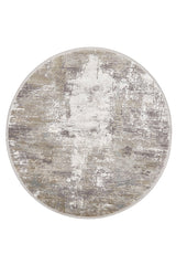 The Abstracta Creme Premium Rug - 1004B features a round, distressed abstract pattern in grey, beige, and white tones with light and dark patches for a modern look. Machine-made, it adds contemporary style to any room.
