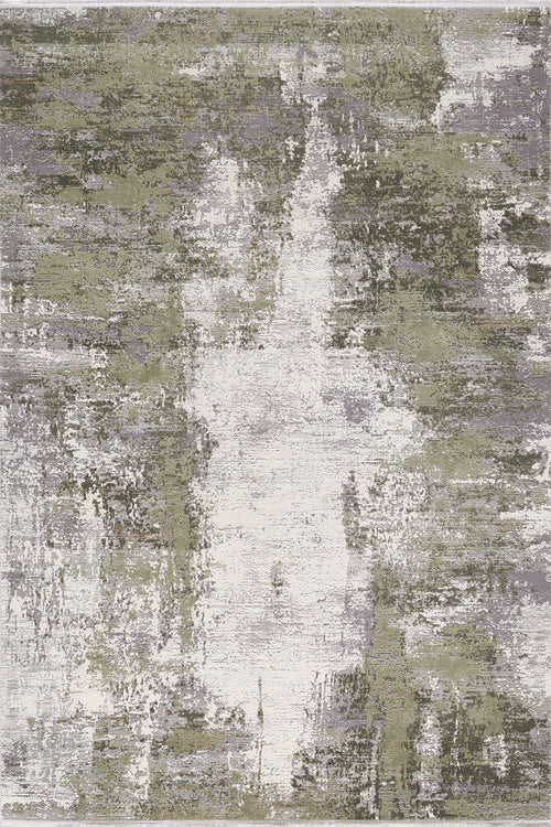 Load image 1 in gallery view. The Abstracta Green Premium Rug - 1004H features a machine-made design with green, gray, and white textured patterns in a distressed, painterly style and uneven color blending for an abstract look with no distinct shapes.