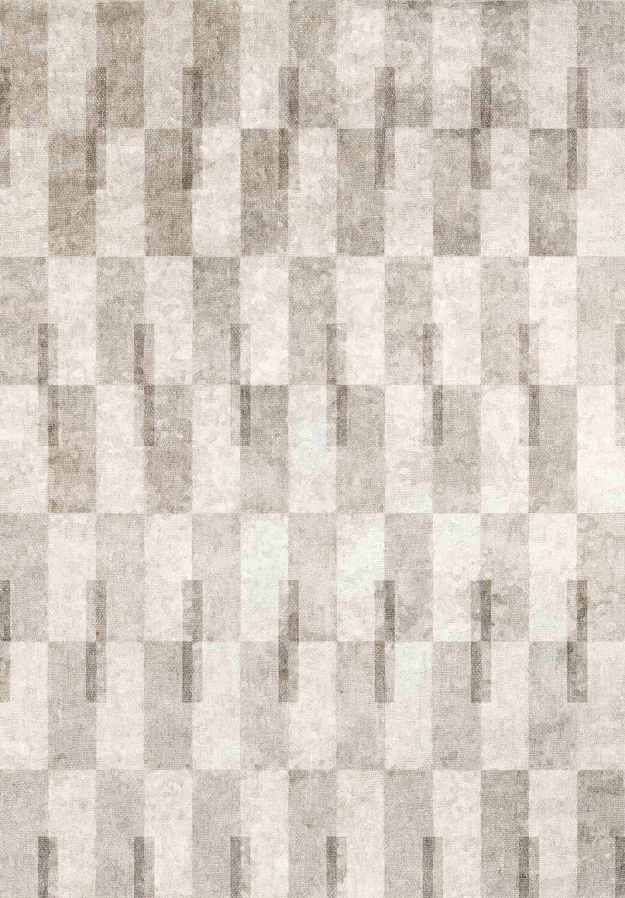 The Aged Elegance - Washable Rug - JRN37 (Custom Size) features a grid of alternating light and dark beige rectangles with a subtle textured effect, creating a checkered, 3D look ideal for high-traffic areas.