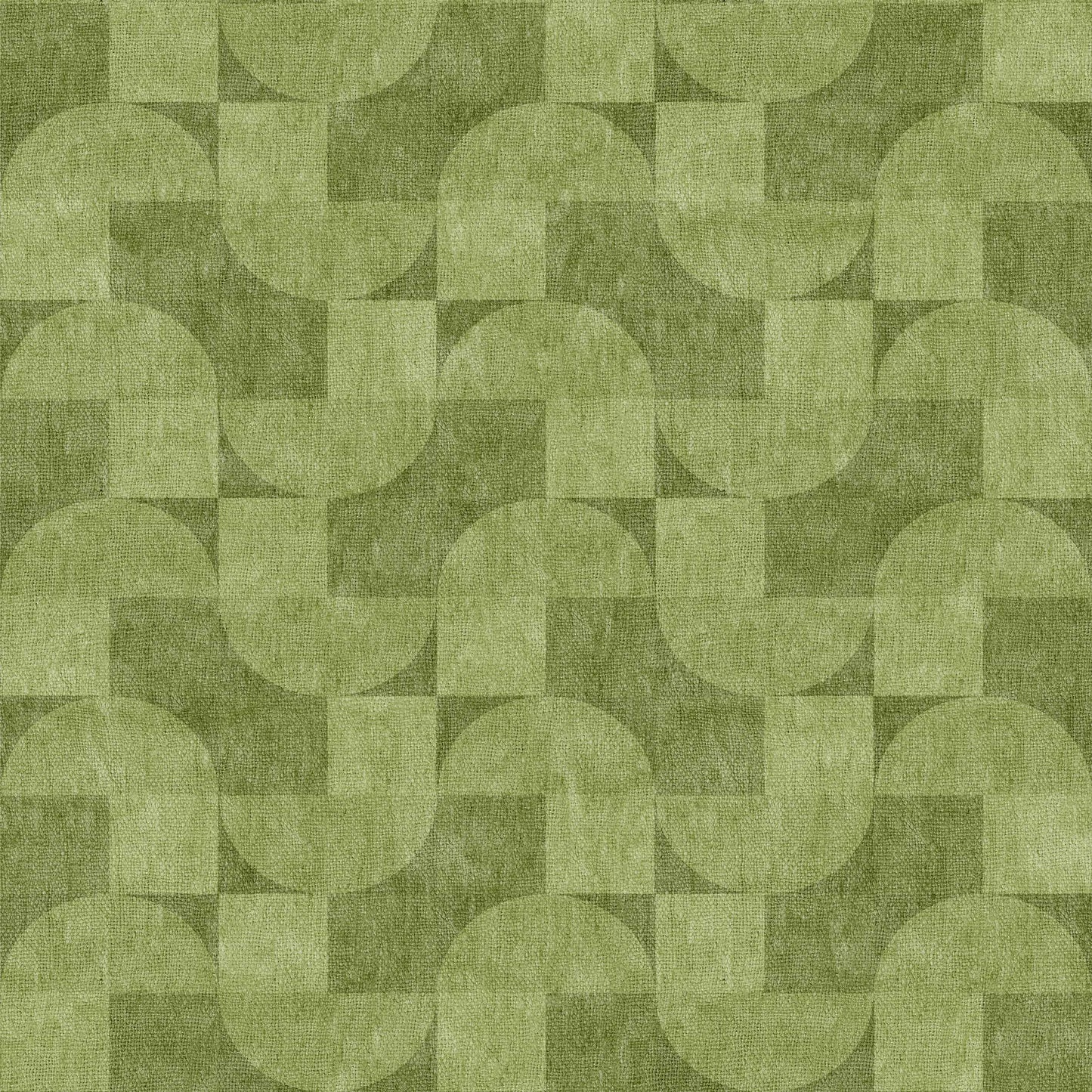 The Aged Serenity - Washable Rug - JRN51 (Custom Size) features a geometric pattern of overlapping half-circles and squares in green tones, creating a stylish, textured look perfect for modern interiors.