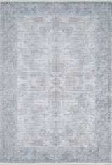The Ancient Treasure - Washable Rug - JR1785 (Custom Size) features a faded blue and grey vintage pattern with a central medallion, combining intricate style and practicality—ideal for high-traffic areas.
