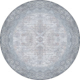 The Ancient Treasure - Washable Rug - JR1785 (Custom Size) is an oval rug with intricate floral and scrollwork patterns in soft gray and white, a detailed border, and vintage elegance—perfect for high-traffic spaces.