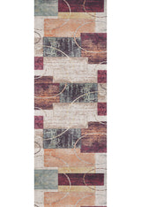 The Angular Beauty - Washable Rug (JR2002) is a rectangular multicolor rug featuring a modern geometric pattern with overlapping rectangles in burgundy, teal, beige, and tan—ideal for high-traffic areas.