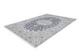 The Antique Enchantment - Washable Rug - JR1686 (Custom Size) is a rectangular Persian-style flat weave with an intricate floral pattern, featuring a dark blue central medallion and light cream, blue, and beige border. Shown on a white background.