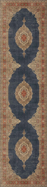 The Antique Symphony - Washable Rug (JRN1017) is an ornate rectangular Persian rug with a dark blue backdrop and three large vertical medallions. Detailed beige and red floral-geometric borders make it perfect for traditional interiors.