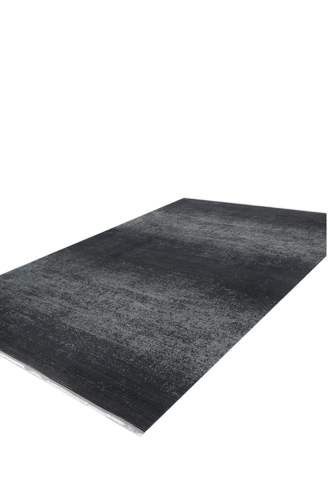 The Antrachite Shadows Black Rug - M497A is a large, rectangular, machine-made rug with a textured, slightly speckled surface, displayed against a white background.