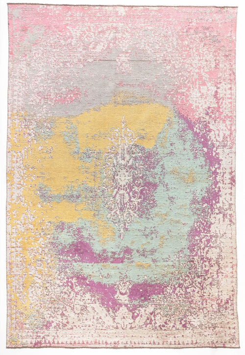 Bild 1 in Galerieansicht laden. Pastel Mirage area rug with abstract pink, yellow, mint, and purple watercolor pattern in distressed finish