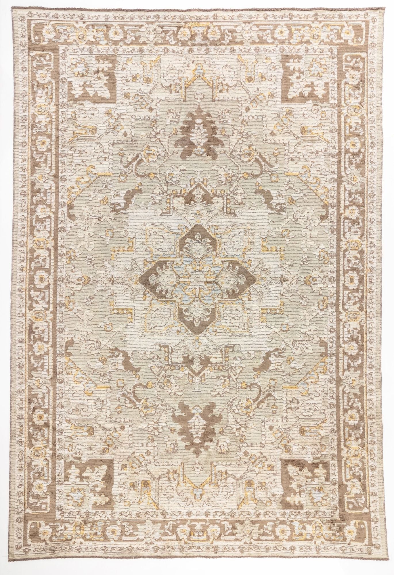 Ivory Medallion area rug with cream field, soft brown medallion, and traditional Oushak-style floral motifs