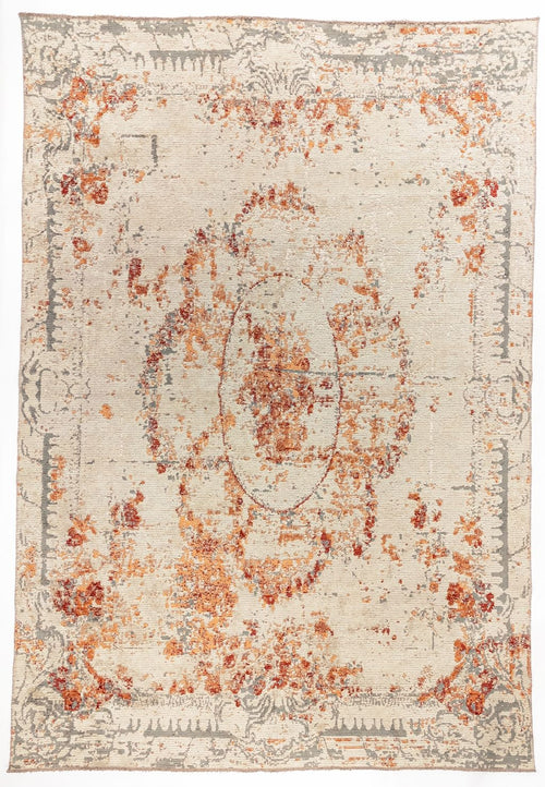 Bild 1 in Galerieansicht laden. Coral Canvas area rug with ivory ground and abstract coral and gray distressed brushstroke pattern