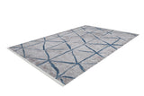 The Arabesque Trellis - Washable Rug - JR1732 (Custom Size) features a light gray background with an abstract blue crisscross design, making it ideal for high-traffic areas and shown here on a white background.
