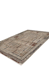 The Archery Elegance Premium Rug - Earthy - 2183B is a large rectangular tribal rug featuring a traditional geometric pattern in muted earth tones of brown, beige, blue, and red, displayed on a white background.