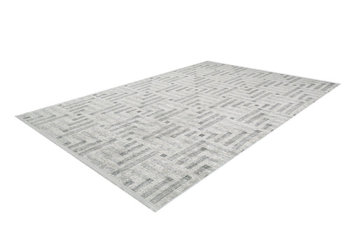 Load image 1 in gallery view. The Art Deco Chic - Washable Rug - JR1832 (Custom Size) is a rectangular, light gray and white rug with a geometric pattern of intersecting lines and small squares, ideal for high-traffic areas and shown on a white background.